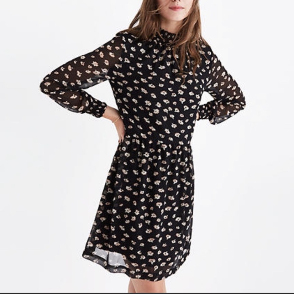 Madewell Floral Shirred Mistlight Mockneck Dress